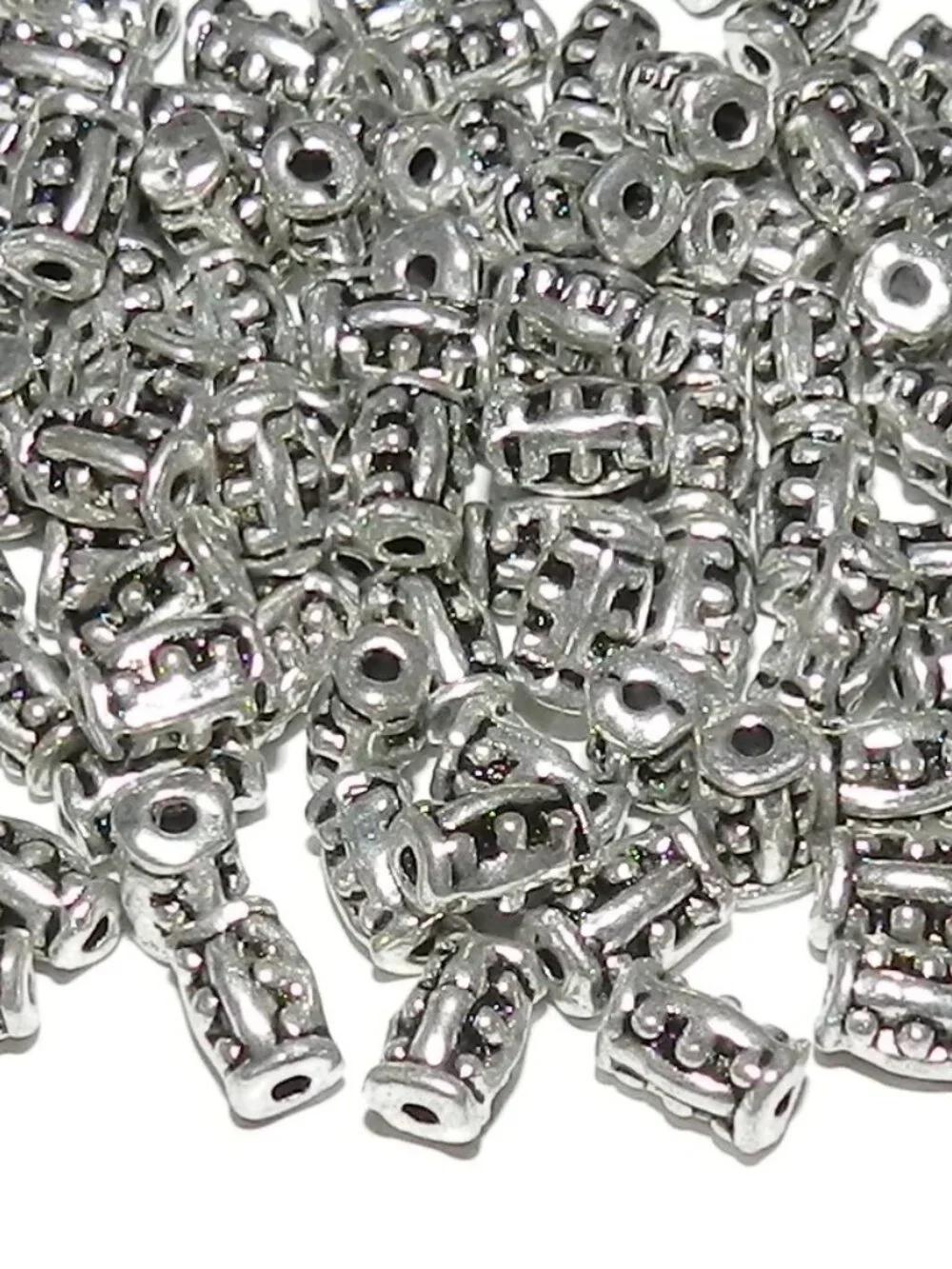 MB790 Antiqued Silver 6mm Line & Dot Pattern Round Tube Metal Beads 50pc